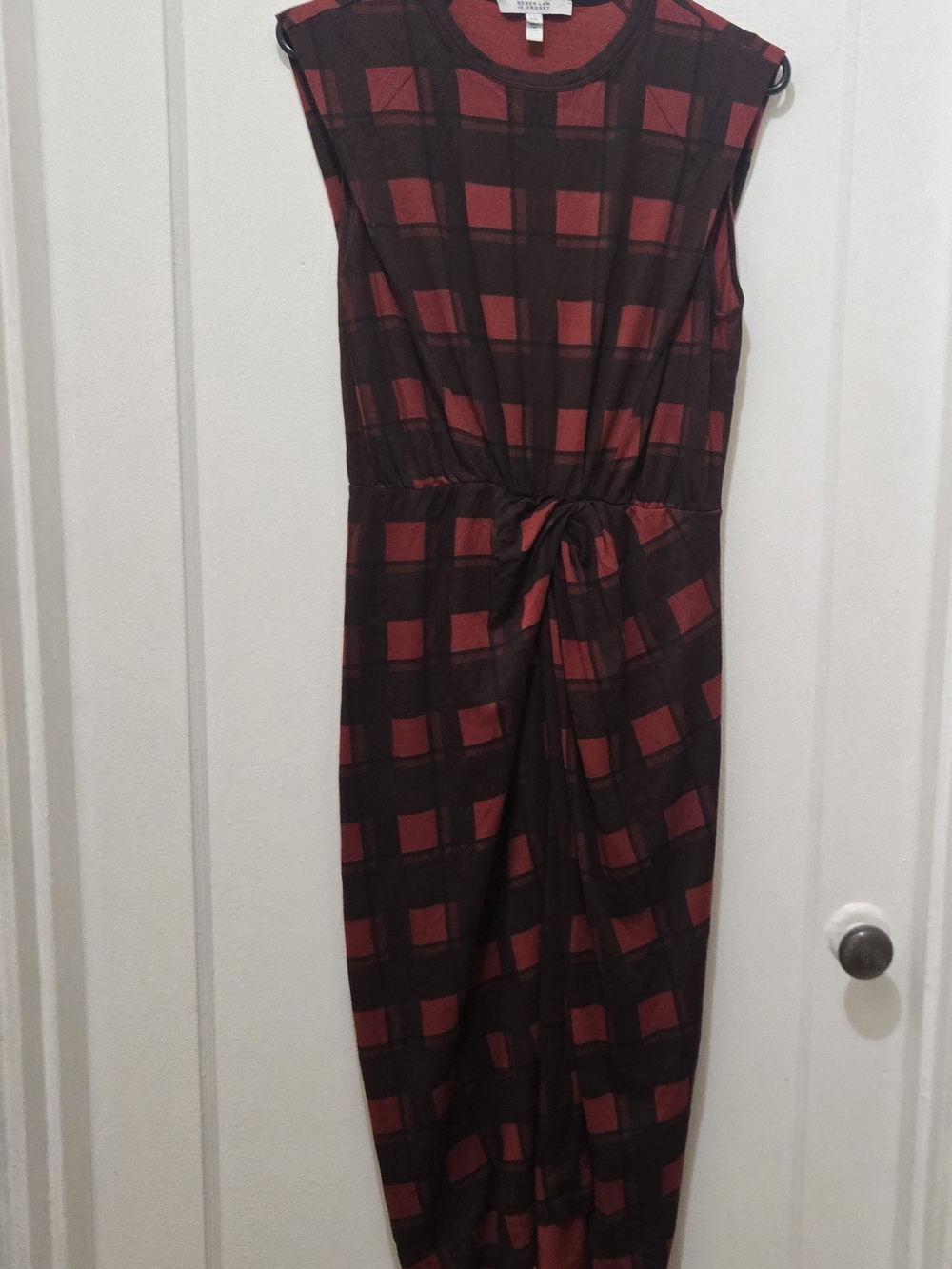10 Crosby Derek Lam Red & Black Plaid Knot-Waist Midi Dress